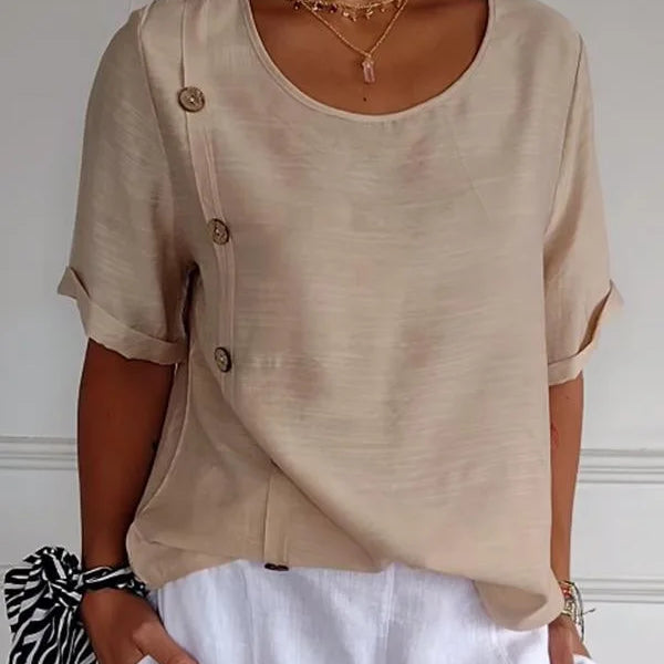 Sandra — Camisa casual com botões para mulher em algodão e linho