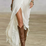 Clara – Vestido Comprido Plissado em Algodão e Linho com Cinto