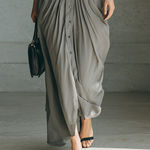 Cornelia – Vestido Comprido com Pregas e Gola de Lapela