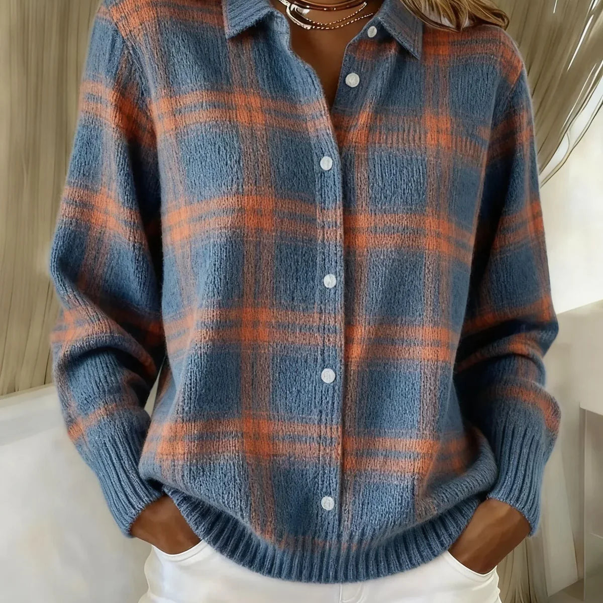 Candela | Cardigan de Malha Xadrez com Botões