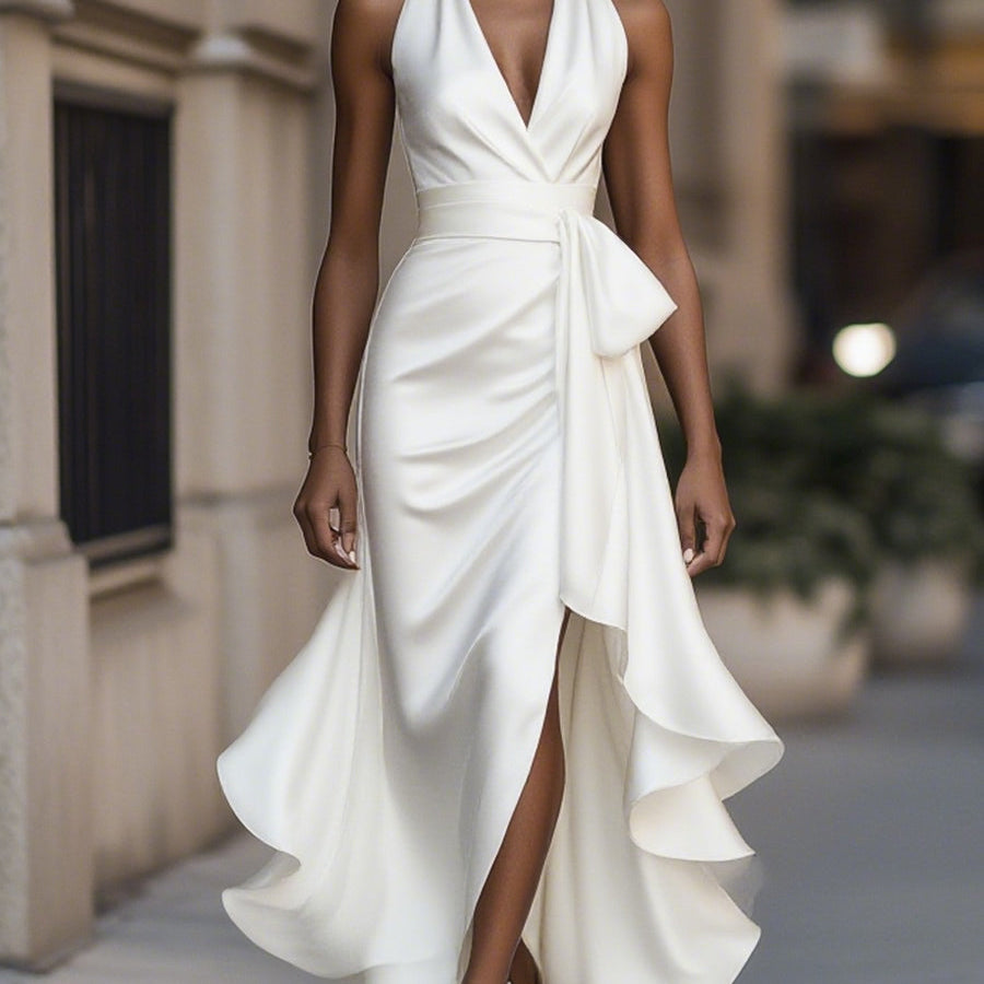 DELAS | Vestido de Satin Drapeado na Cintura para Mulher