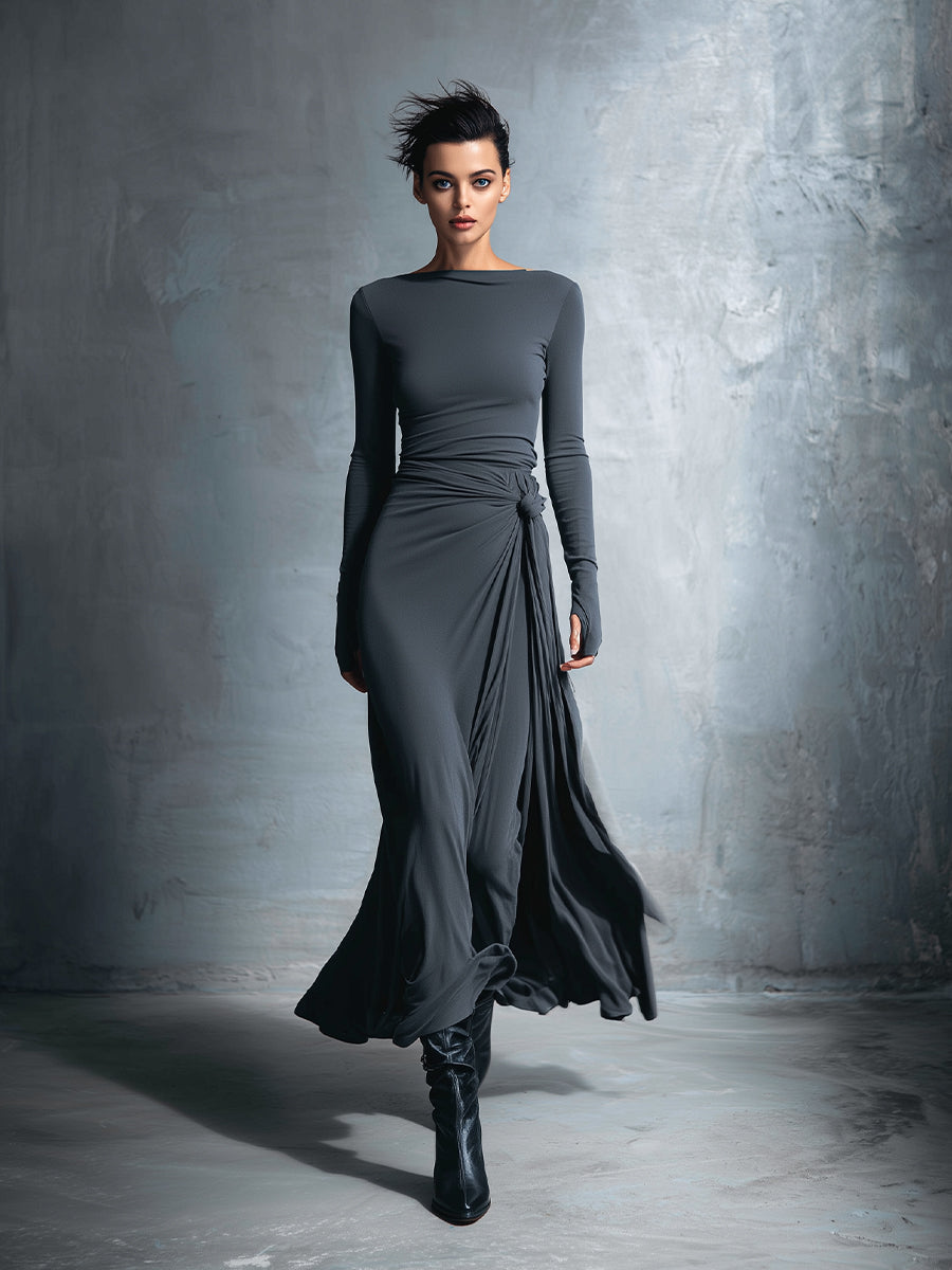 Fernanda – Vestido Maxi Traçado com Nó Lateral