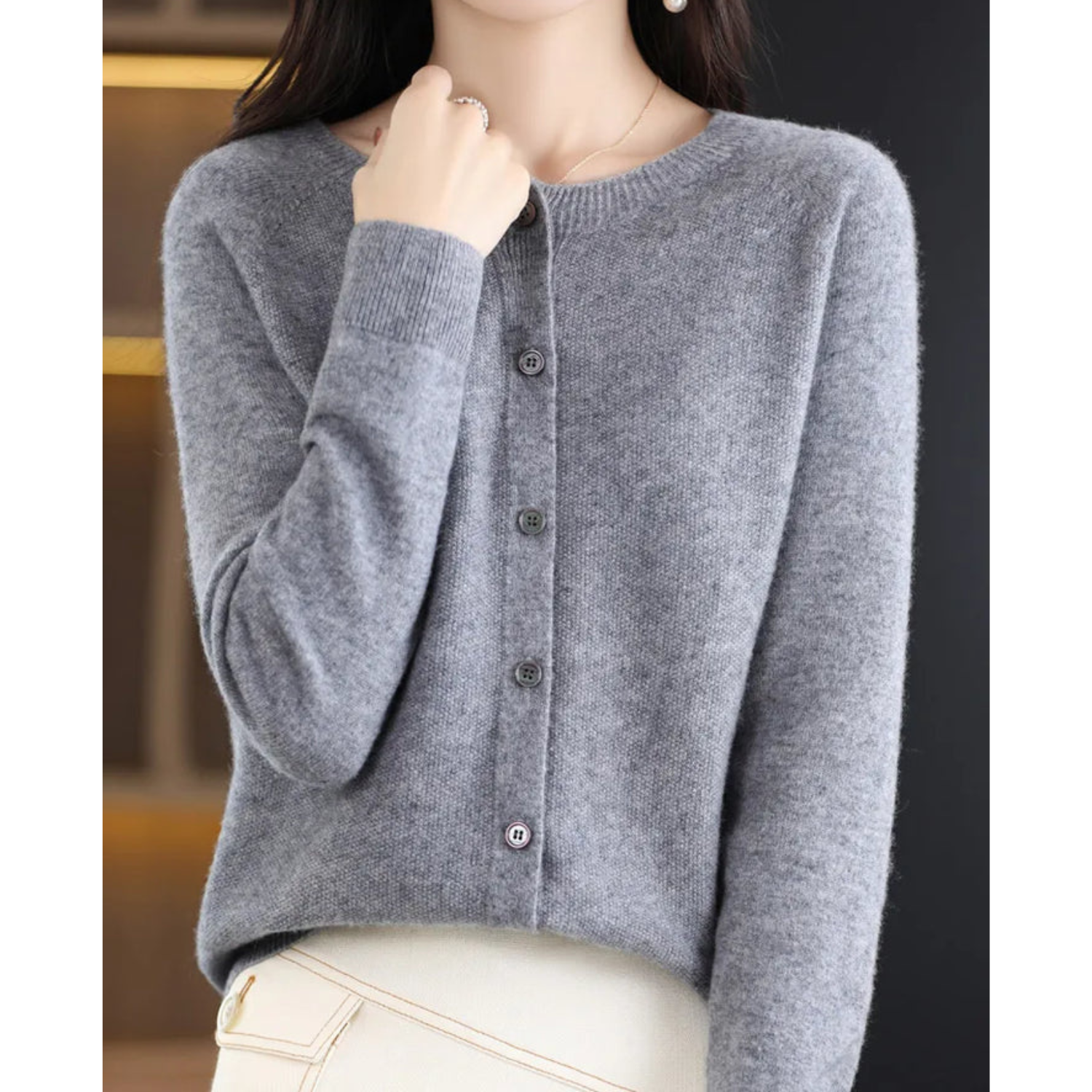 Anna | Camisola de malha com gola redonda em lã merino