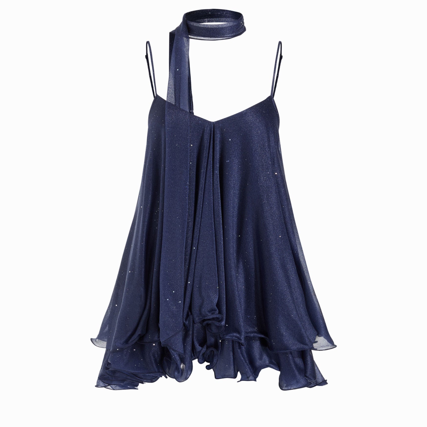 Brisa - Minivestido para mulher com decote em V, alças no pescoço, folhos e lenço na manga