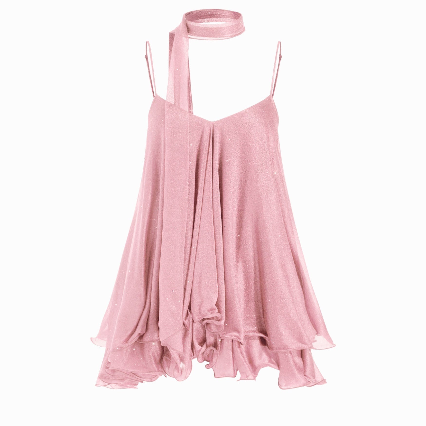 Brisa - Minivestido para mulher com decote em V, alças no pescoço, folhos e lenço na manga