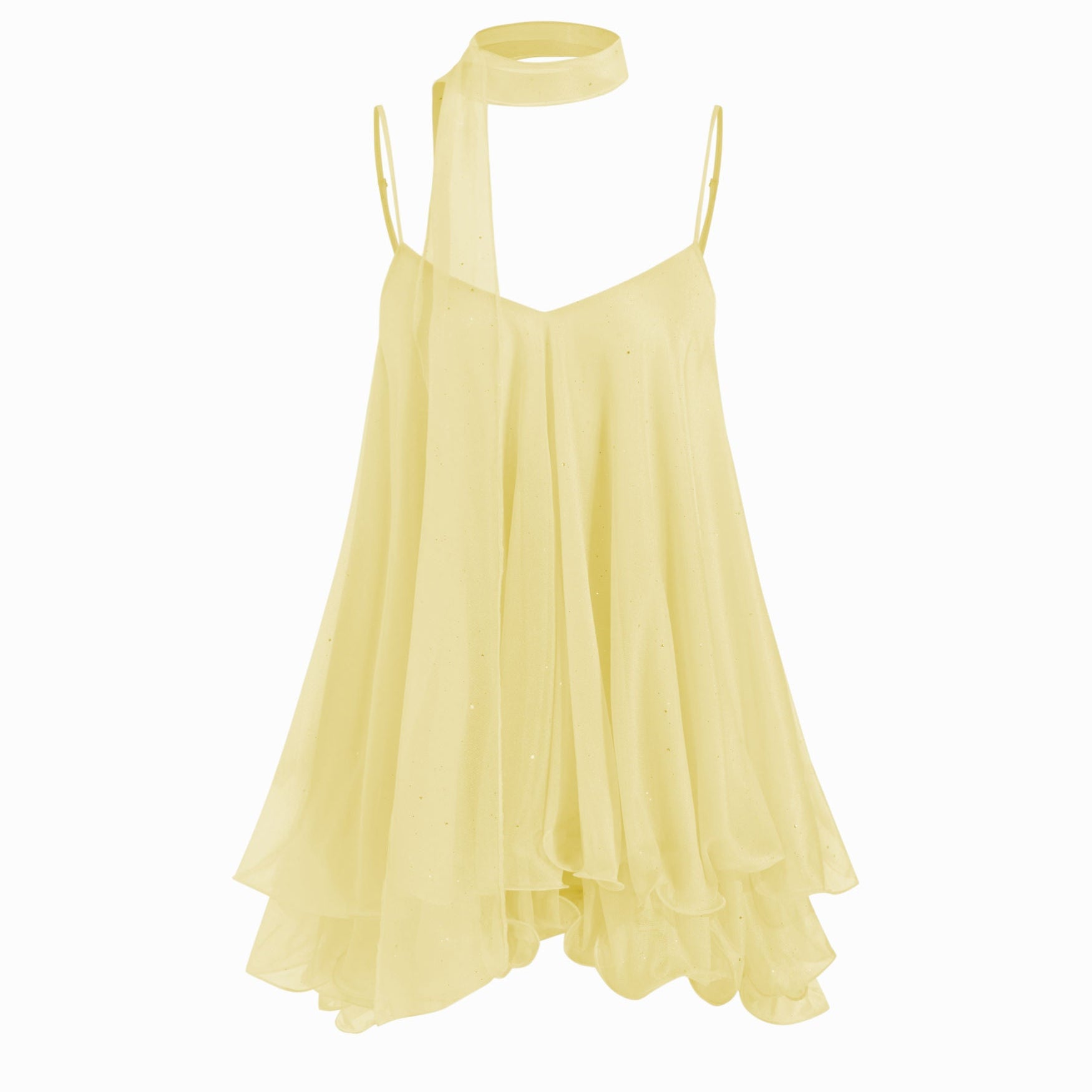 Brisa - Minivestido para mulher com decote em V, alças no pescoço, folhos e lenço na manga