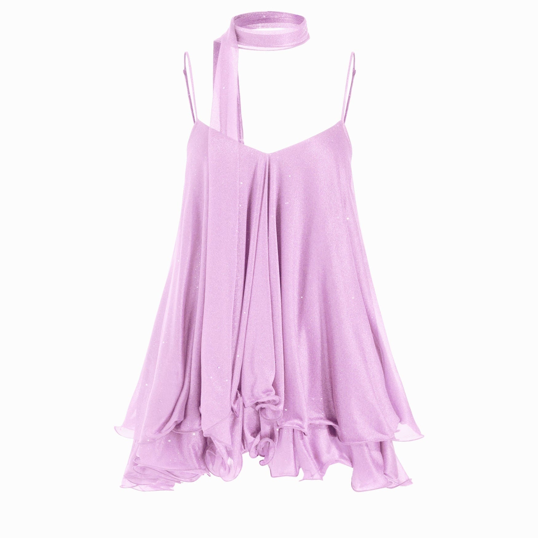 Brisa - Minivestido para mulher com decote em V, alças no pescoço, folhos e lenço na manga