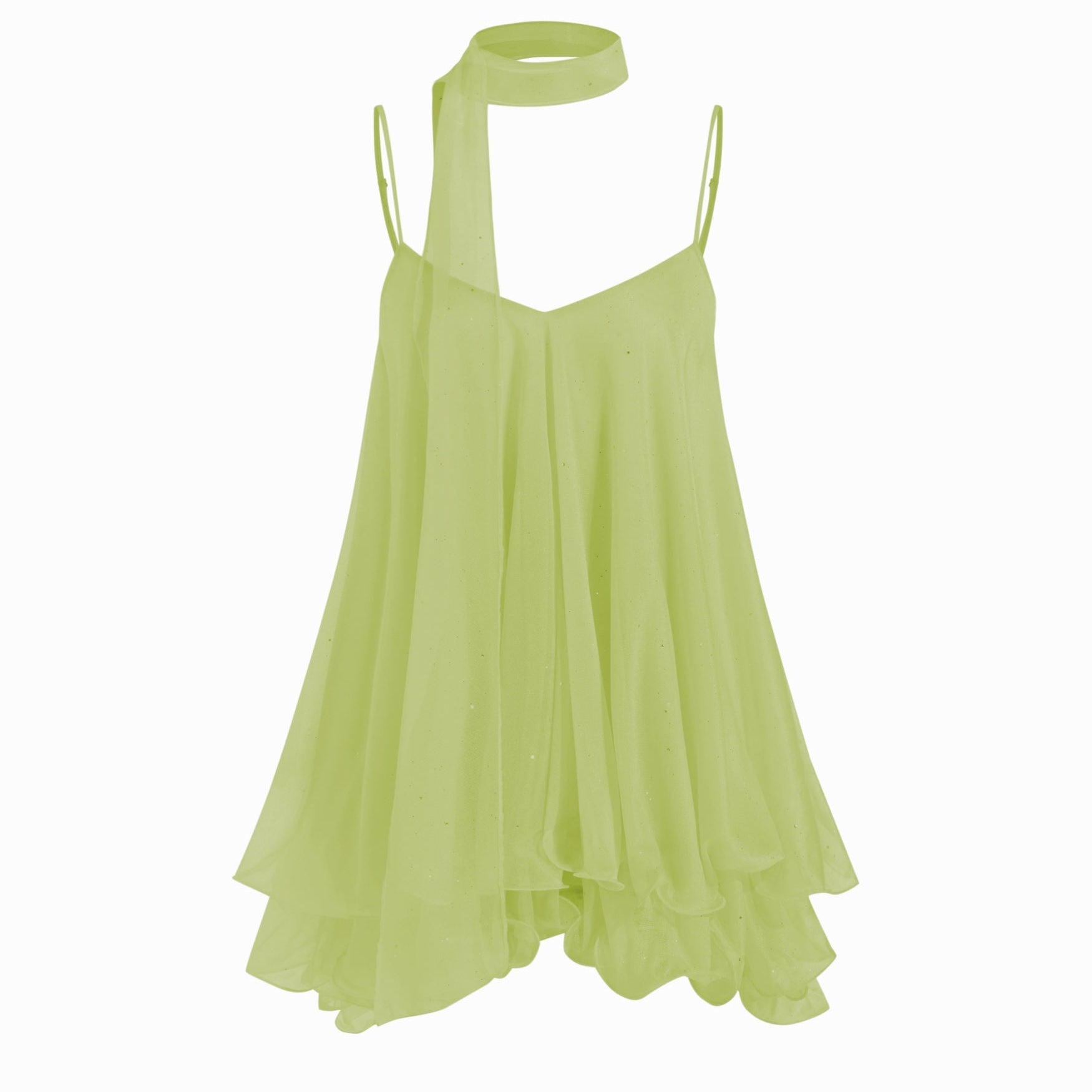 Brisa - Minivestido para mulher com decote em V, alças no pescoço, folhos e lenço na manga