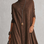 Brunella – Vestido Comprido com Efeito Camurça e Renda