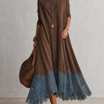 Brunella – Vestido Comprido com Efeito Camurça e Renda