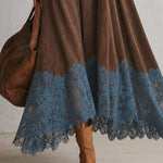 Brunella – Vestido Comprido com Efeito Camurça e Renda