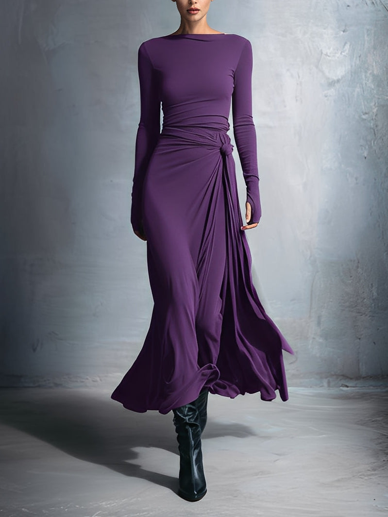 Fernanda – Vestido Maxi Traçado com Nó Lateral