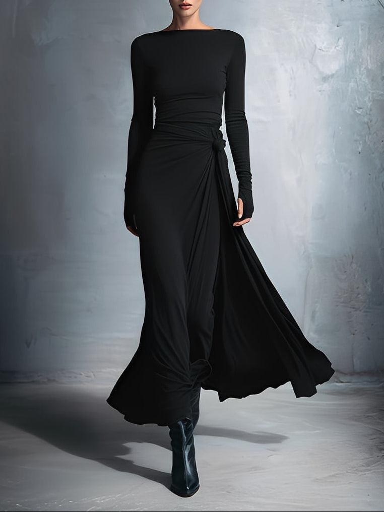Fernanda – Vestido Maxi Traçado com Nó Lateral