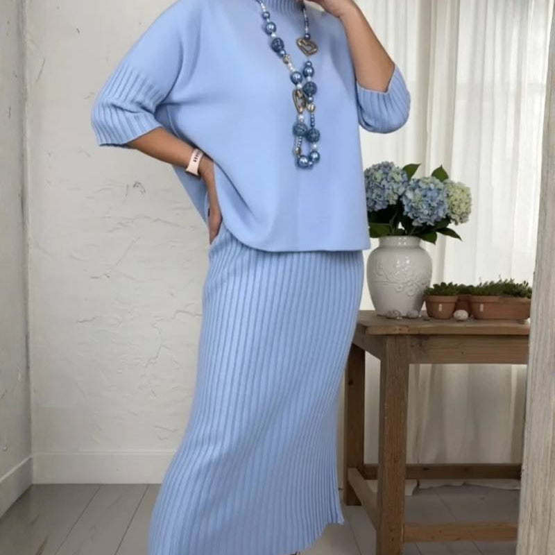 Debora | Conjunto de malha com saia em bombazina