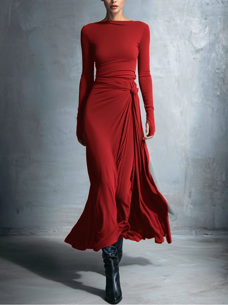 Fernanda – Vestido Maxi Traçado com Nó Lateral
