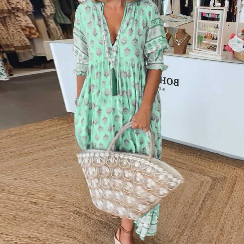 Modena™ - Vestido casual estampado com decote em V e mangas curtas