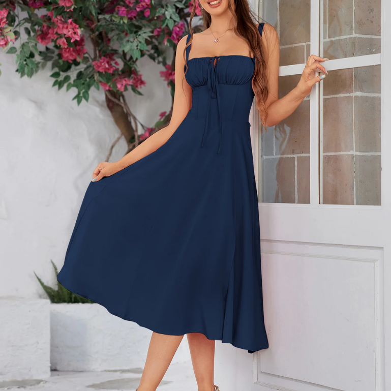 Claudia - Vestido Cami com Busto Franzido e Coxa Dividida