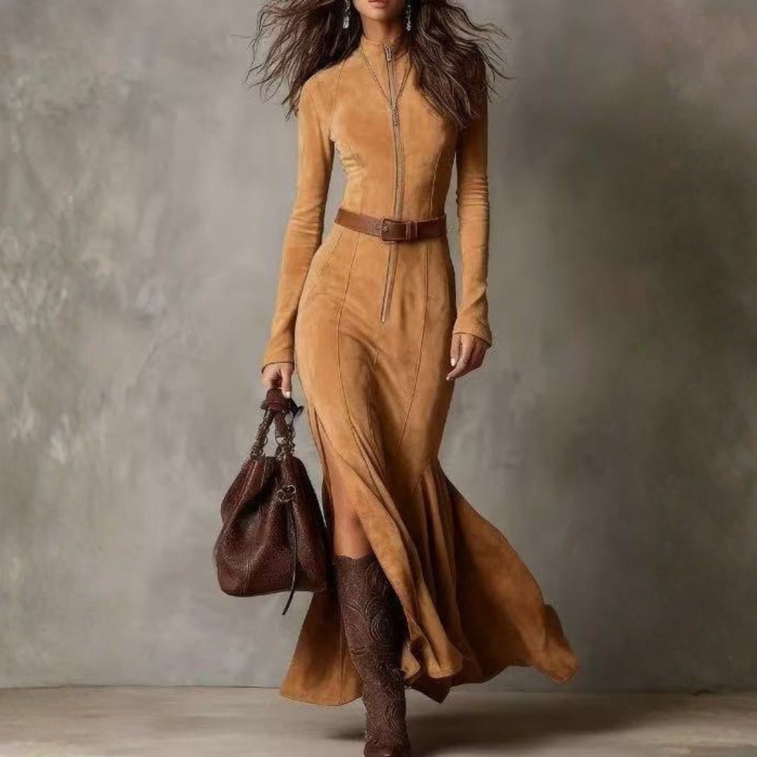 Lunori™ | Vestido longo de Mulher de camurça Alessia