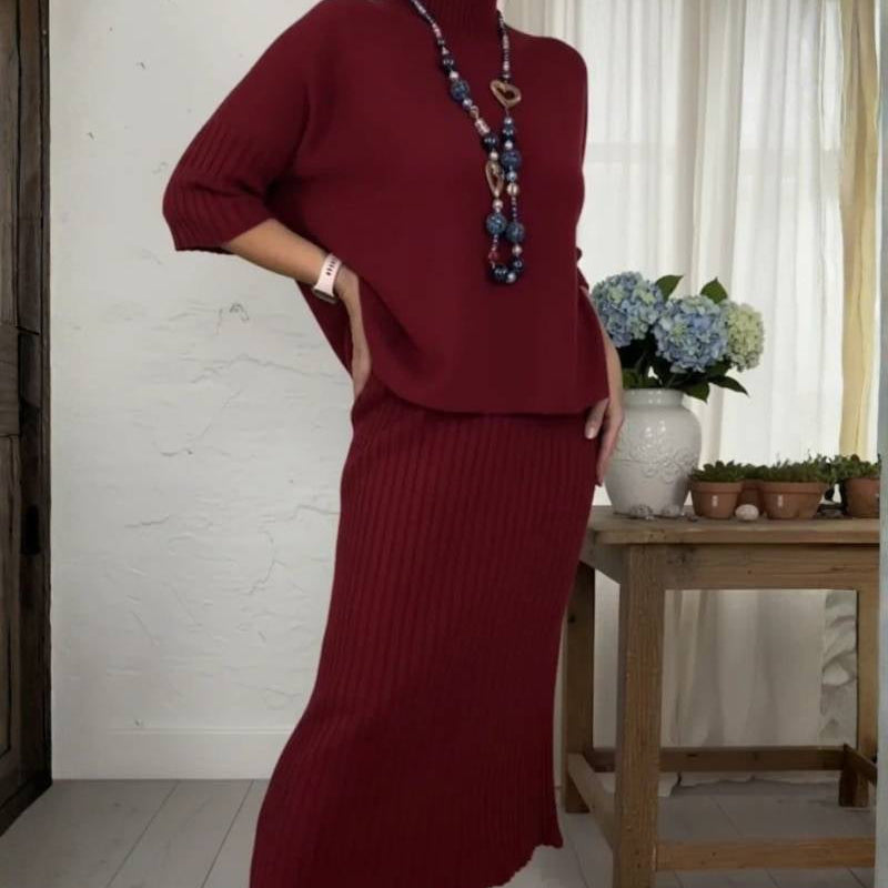 Debora | Conjunto de malha com saia em bombazina