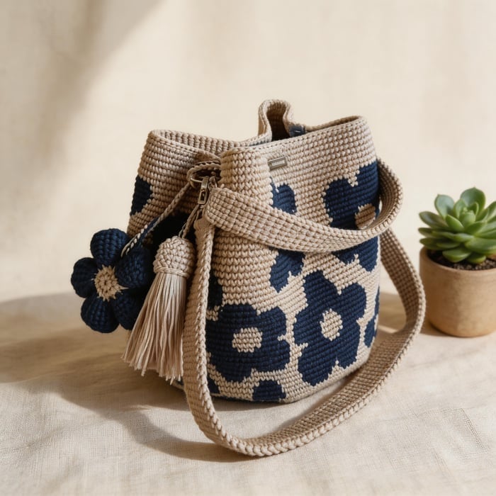 Jazmin — Saco Tote Floral de Croché Feito à Mão