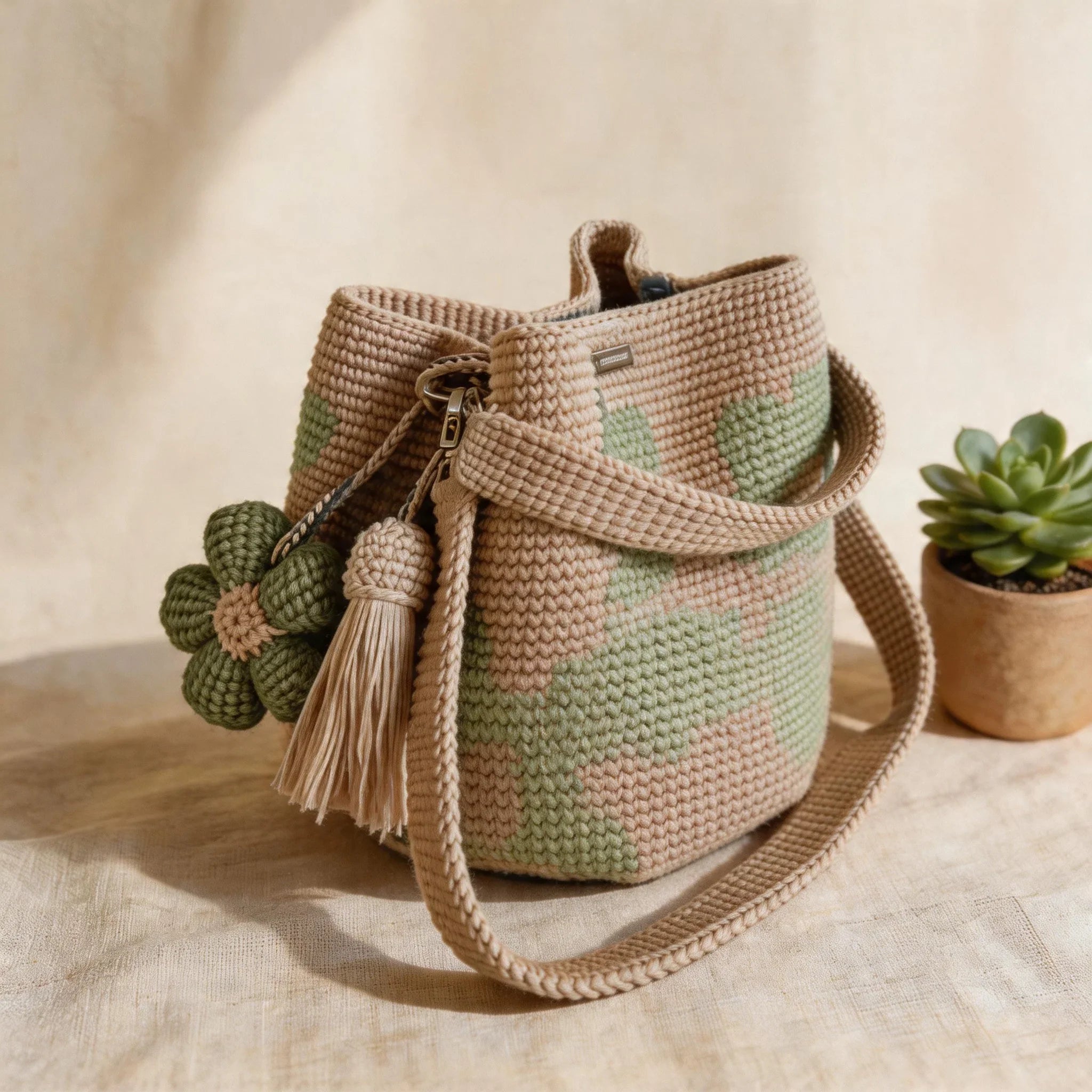 Jazmin — Saco Tote Floral de Croché Feito à Mão