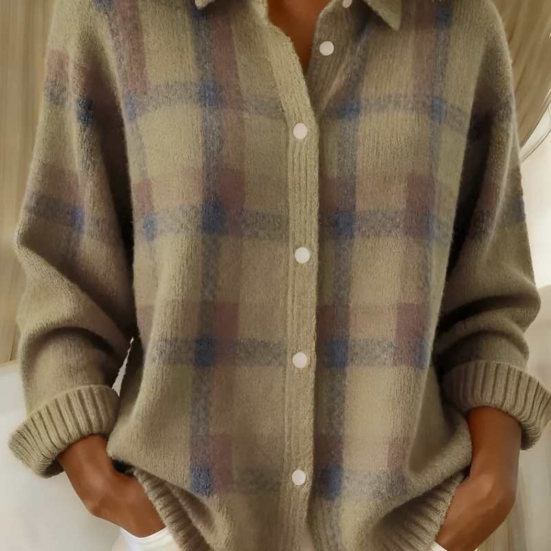 Anna | Cardigan de malha macia com padrão xadrez