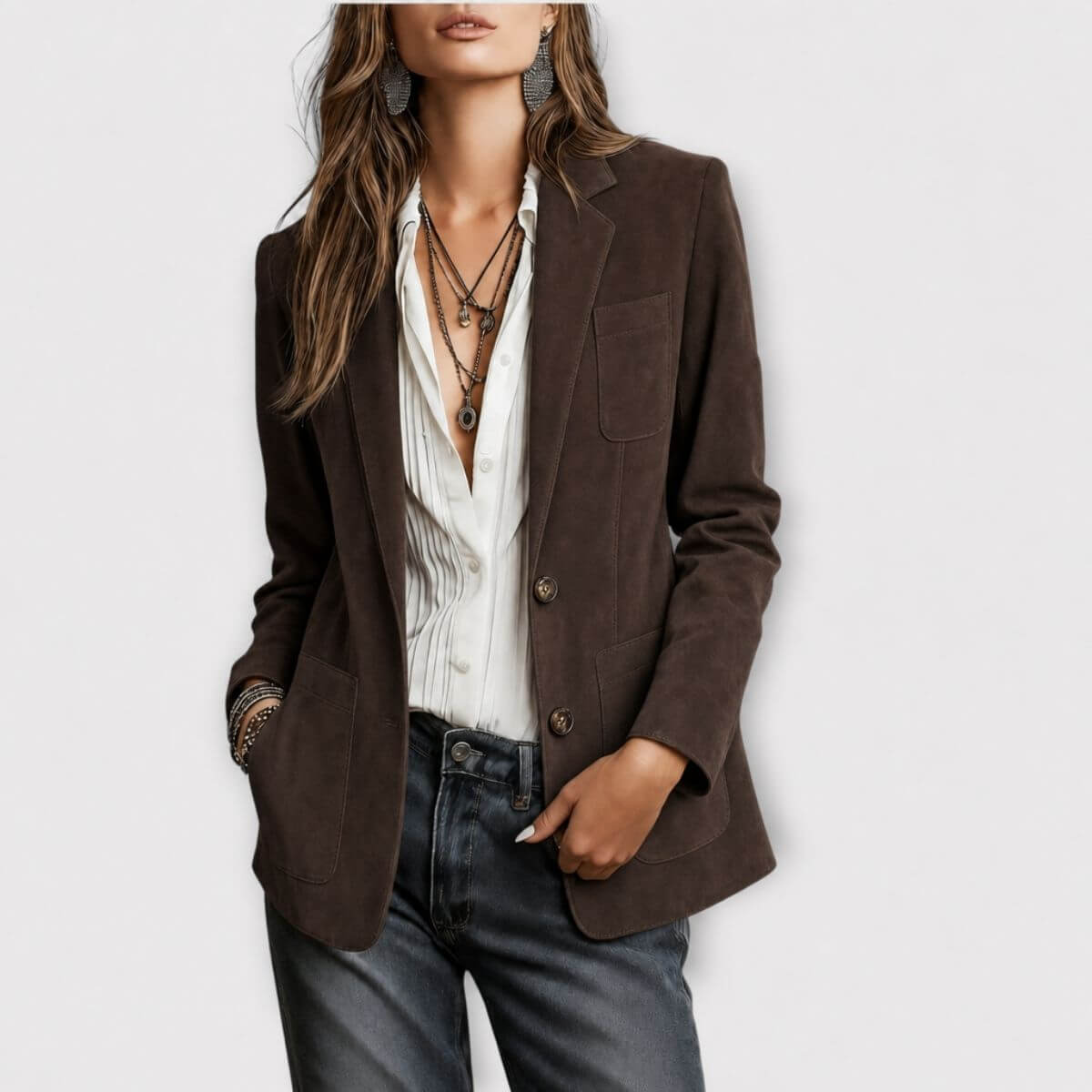 Rocío | Blazer Vintage em Camurça Castanha