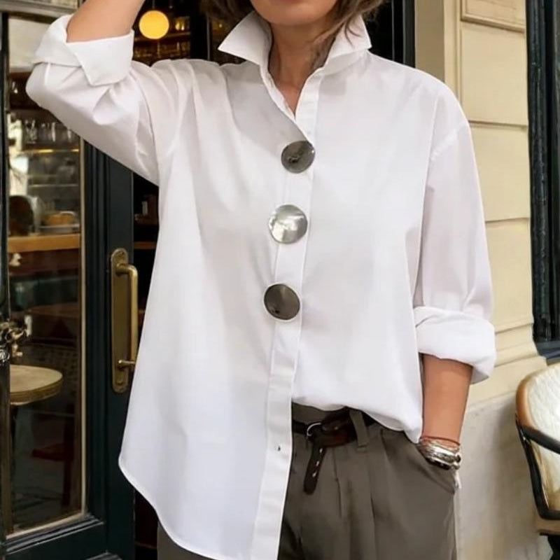 Grazia — Blusa de meia estação com acabamentos refinados
