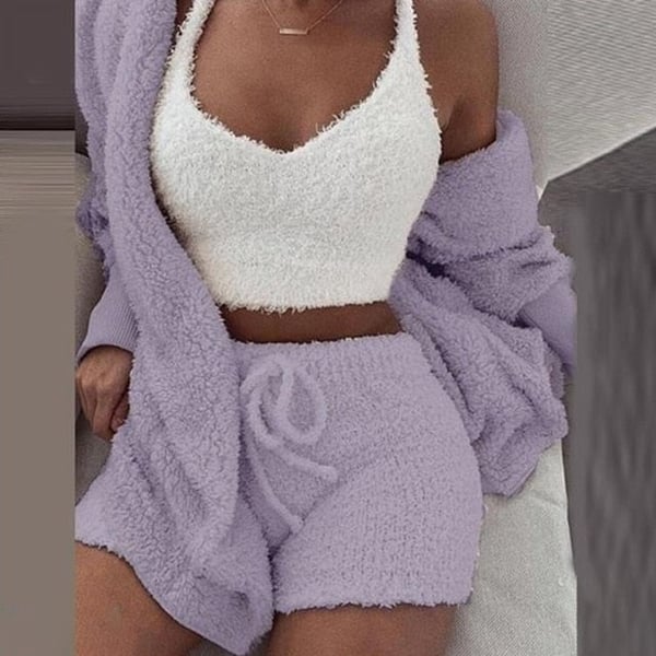 Conjunto confortável de malha de três peças