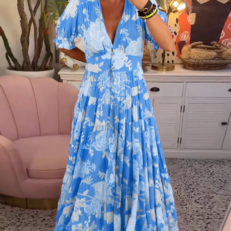Catrisa™ - Vestido com decote em V e estampa floral e bolsos