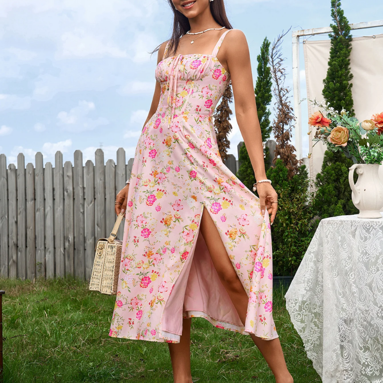 Claudia - Vestido Cami com Busto Franzido e Coxa Dividida