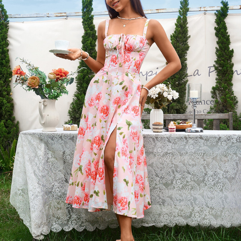 Claudia - Vestido Cami com Busto Franzido e Coxa Dividida