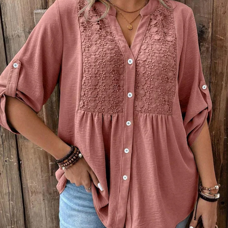 Noor — Blusa com decote em V e botões