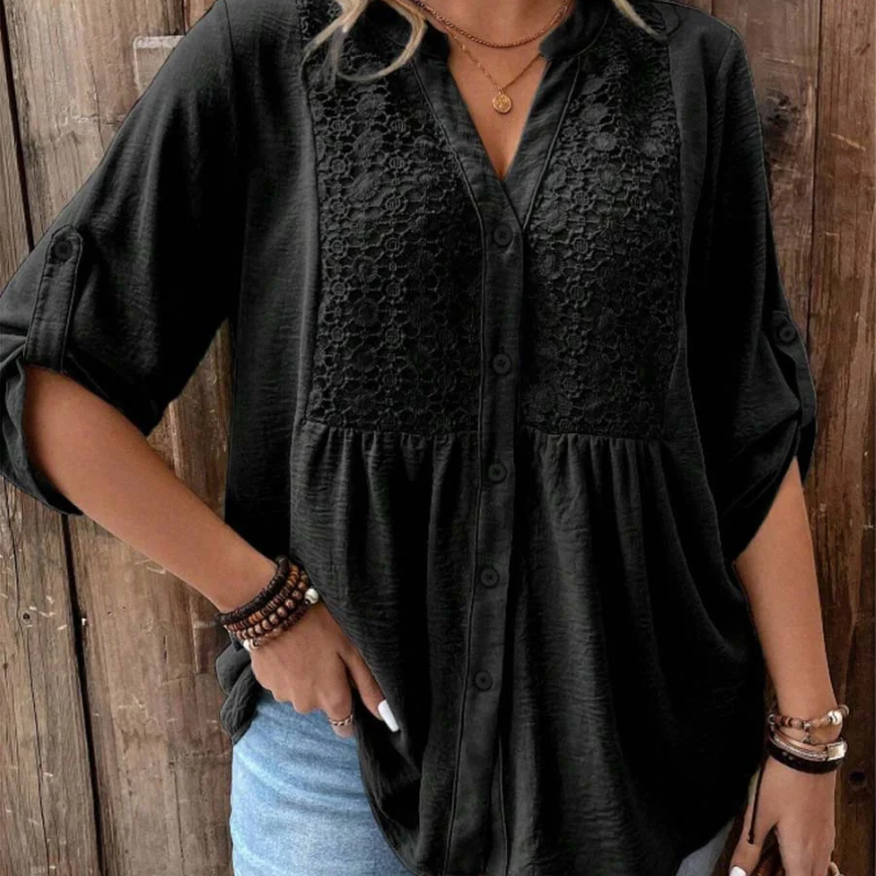 Noor — Blusa com decote em V e botões