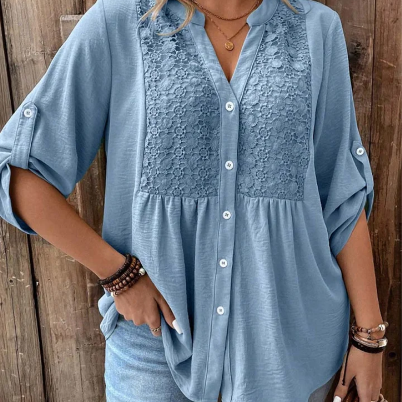 Noor — Blusa com decote em V e botões