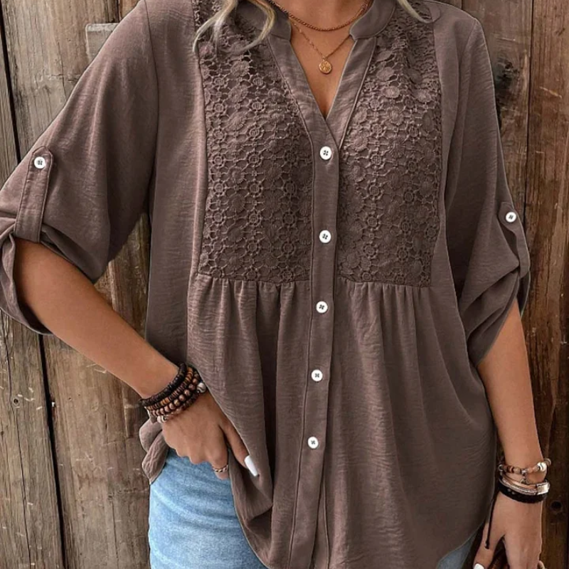 Noor — Blusa com decote em V e botões