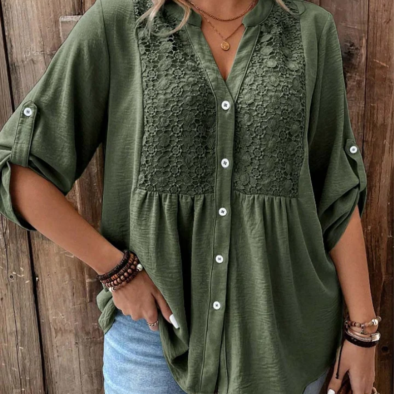 Noor — Blusa com decote em V e botões