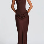 Fulvia – Vestido Maxi com Decote Quadrado e Saia em Cetim