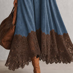 Brunella – Vestido Comprido com Efeito Camurça e Renda