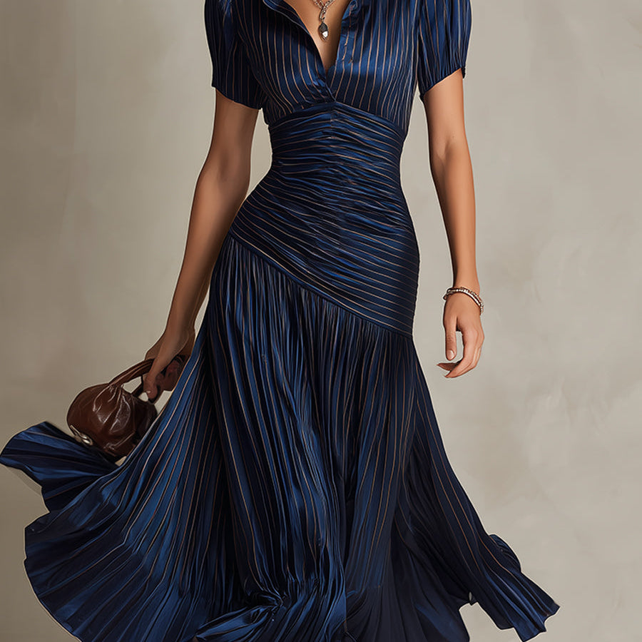 Adriana | Vestido midi satinado de riscas retro para Mulher