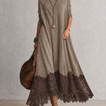 Brunella – Vestido Comprido com Efeito Camurça e Renda
