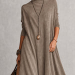 Brunella – Vestido Comprido com Efeito Camurça e Renda