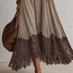 Brunella – Vestido Comprido com Efeito Camurça e Renda