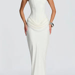 Fulvia – Vestido Maxi com Decote Quadrado e Saia em Cetim