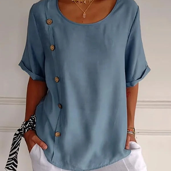 Sandra — Camisa casual com botões para mulher em algodão e linho