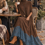 Brunella – Vestido Comprido com Efeito Camurça e Renda