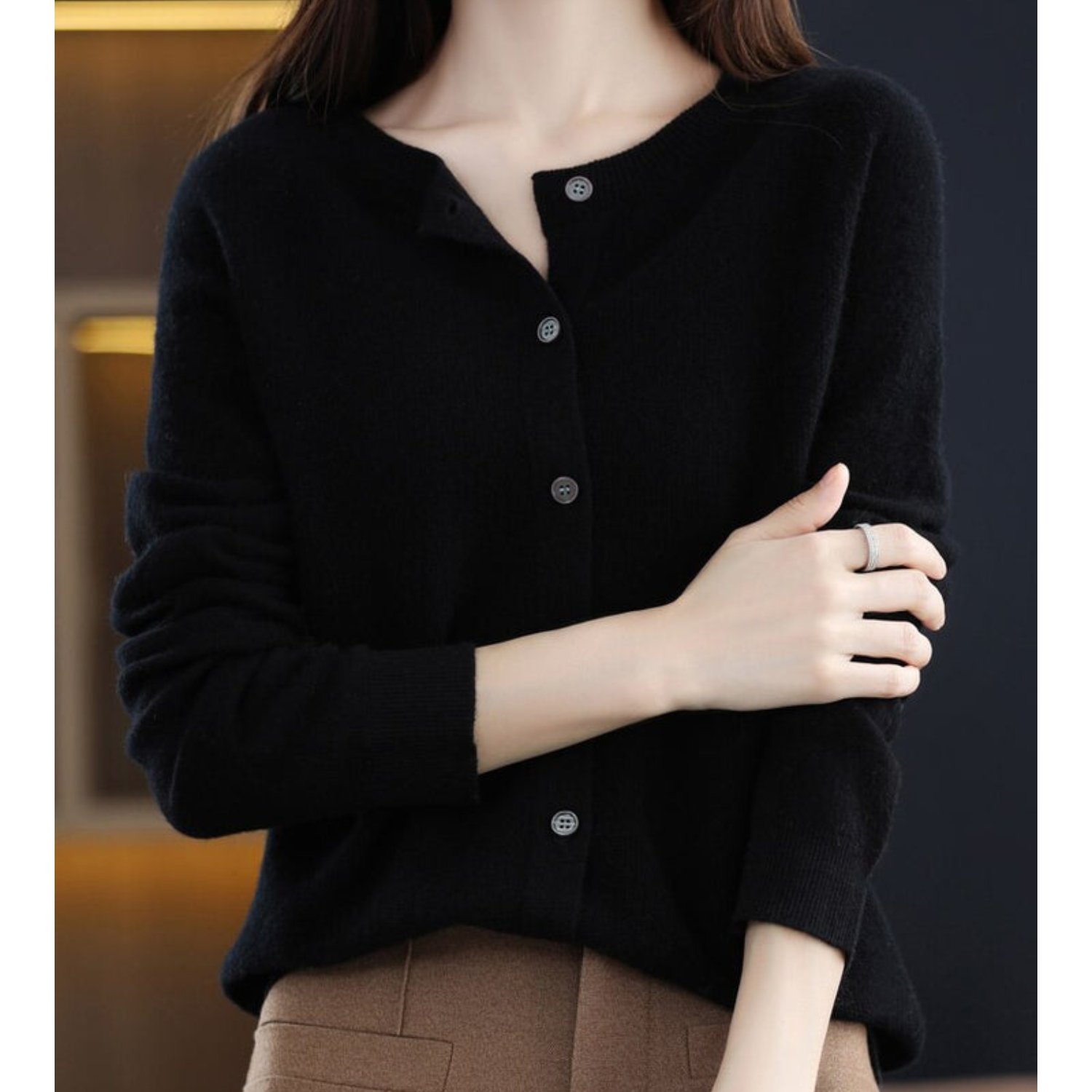 Anna | Camisola de malha com gola redonda em lã merino