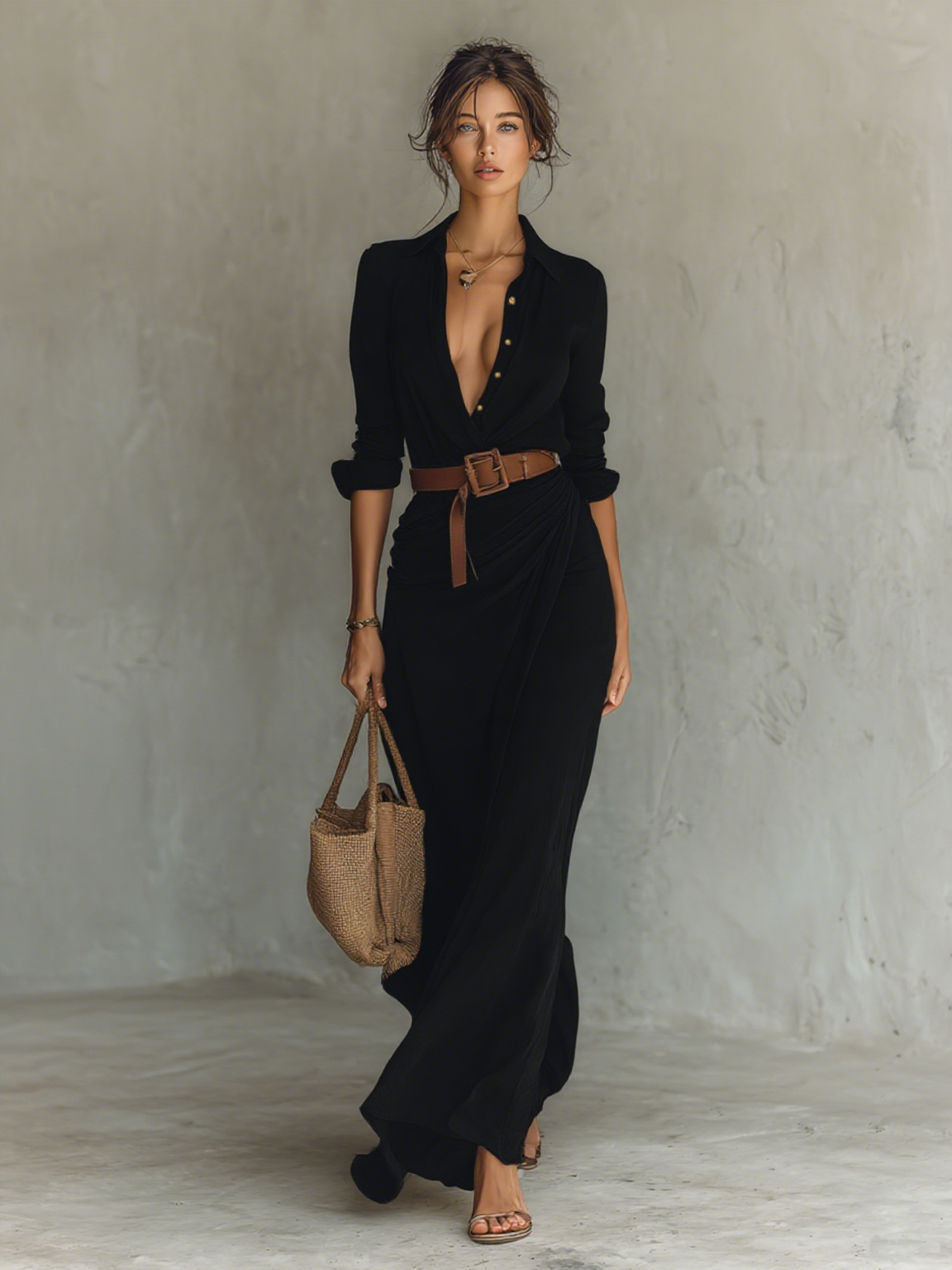 Edda – Vestido Comprido com Gola de Lapela