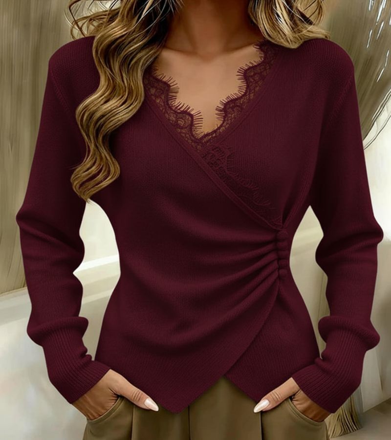 Katia — Camisola com decote em V e detalhes em renda