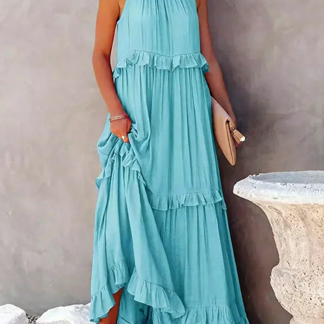 Sarah | Vestido longo com babados e alças finas